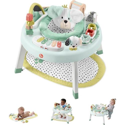 Fisher-Price Baby to Toddler Toy 3-in-1 SnugaPuppy Activity Center and Play Table with Lights Sounds and Developmental Activities