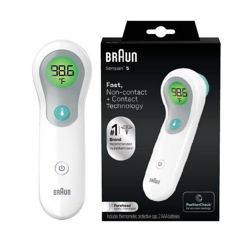 Braun Digital Thermometer, No Touch + Forehead LED, Safe for Kids & Adults, White BNT300US