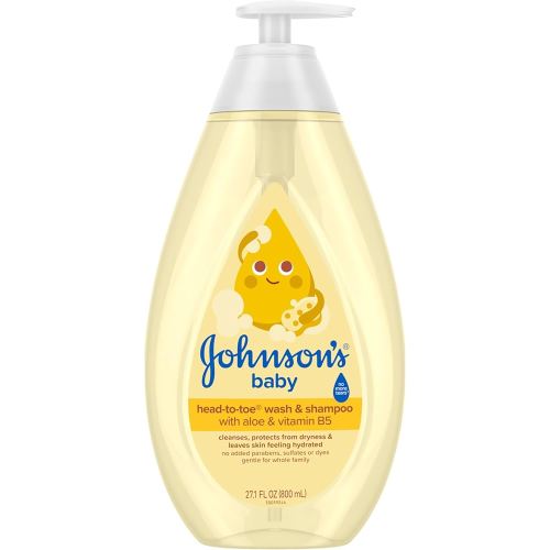Johnson's Baby Head-To-Toe Baby Wash & Shampoo + Aloe & Vitamin B5, 2-in-1 Bath Wash Gently Cleanses Newborn's Delicate Skin & Hair, Hypoallergenic, No Added Parabens, Dyes & Sulfates, 27.1 fl. oz