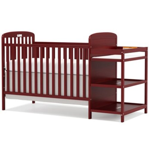 CASEMIOL 3-In-1 Convertible Crib and Detachable Changer, New Zealand Pinewood Baby Crib, Toddler Daybed Bed with 3 Heights, Non-Toxic Finish, Easy to Assemble, Cherry
