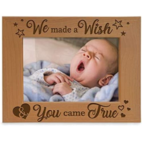 KATE POSH - We made a Wish & You came True Engraved Natural Wood Picture Frame, New Baby Gifts, New Mom, New Dad, Adoption Gifts (5x7 Horizontal)