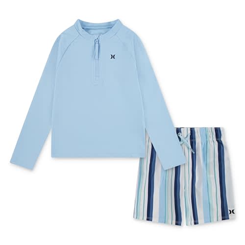Hurley Boys' and Toddler Long Sleeve Rash Guard Swim Suit 2-Piece Outfit Set