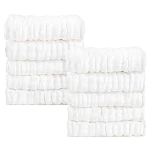 AIDEA Baby Washcloths-10 Pack, Soft Muslin Baby Towels, 100% Cotton Baby Bath Face Towels, Super Absorbent Wash Coths for Newborn Essentials, Baby Gifts-White-10"x10"