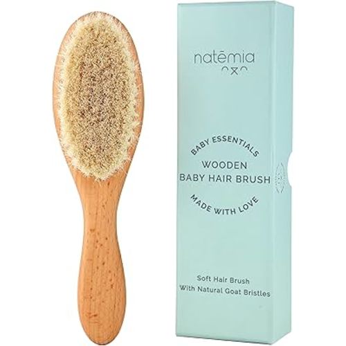 Natemia Baby Hair Brush - Soft Bristle Hair Brush Baby, Baby Registry Gift, Soft Baby Brush, Toddler Hair Brush for Boys & Girls, Newborn Baby Essentials, Newborn Hair Brush, Baby Wooden Brush