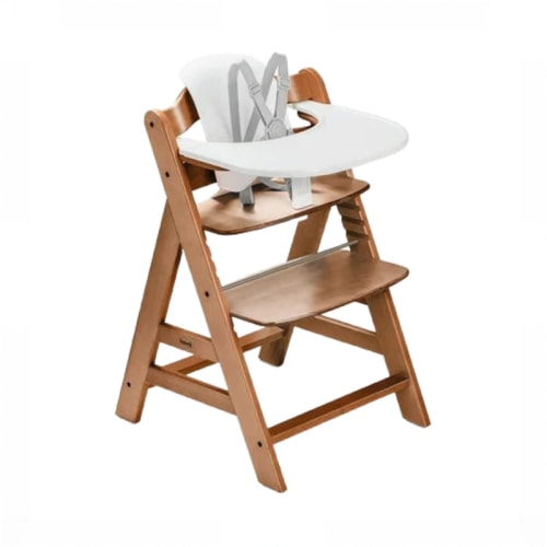 Hauck Alpha+ Adjustable Wooden High Chair Set, Walnut, White Set, Without Cushion