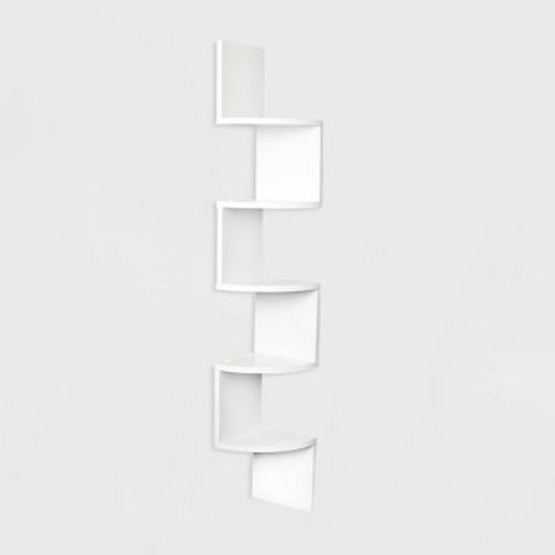 Danya B. 48.5" X 7.7" Corner Zig Zag Decorative Wall Shelf White: Modern Laminated Mdf, 5-tier Storage