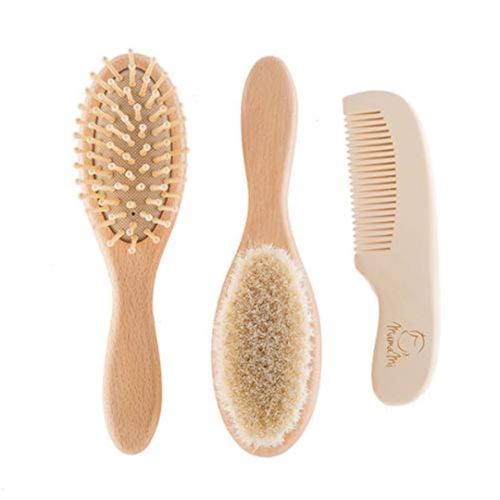 Wooden Baby Hair Brush and Comb Set for Newborns and Toddlers | Eco-Friendly Safe Brush for Cradle Cap | Wood Bristles Baby Brush for Massage | Perfect for Baby Registry