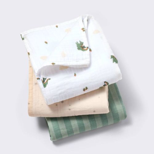 Muslin Swaddle Baby Blanket - Dragons - 3pk - Cloud Island™