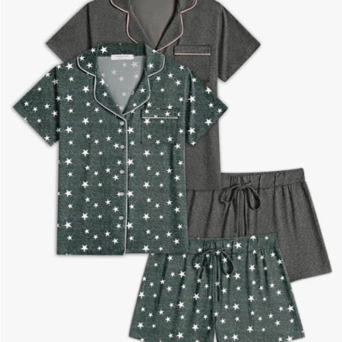 Ekouaer 2 Pack Womens Pajamas Set Button Down Summer Sleepwear Short Sleeve Comfy Pjs Loungewear Set