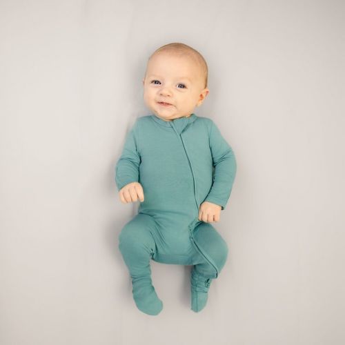 Larkspur Baby Zip Footie In Jade - Newborn