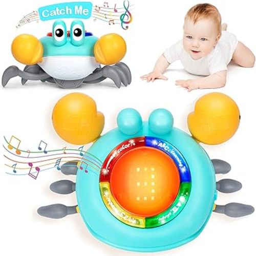 Musical Crawling Crab Baby Toy - Tummy Time Toys for 6-12 Months Boy Girl, Light-up Walking Dancing Moving Crab Toys for 1 Year Old Baby Educational Learning, Crawly Crab Gift for 12-18 Months Infant