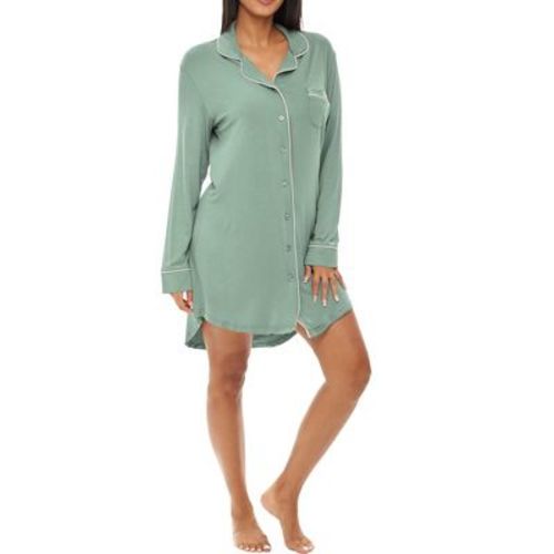 ADR Womens Soft Knit Pajama Nightgown, Boyfriend Style Long Sleeve Sleep Shirt Burgundy Large