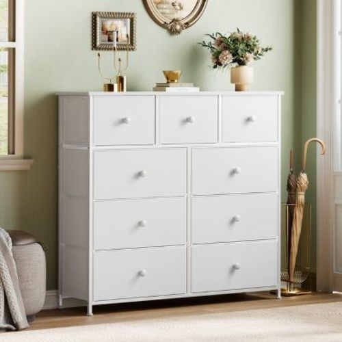 Wowlive 9 Dresser, Chest Of Drawers With Wide 39", Easy-pull Fabric & Wood Dressers With Top