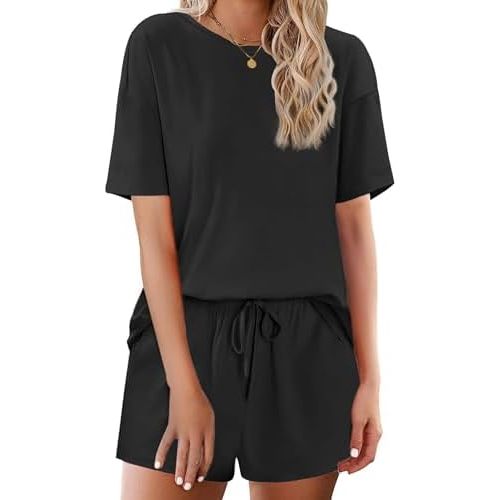 Ekouaer Cotton Pajamas Set for Womens Soft Short Sleeve Lounge Set Shorts Sleepwear Set 2 Piece Pjs Sets