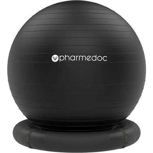 Pharmedoc Yoga Ball Chair, Exercise Ball Chair with Base & Bands for Home Gym Workout, Pregnancy Ball, Birthing Ball, Stability Ball & Balance Ball Seat, Exercise Equipment