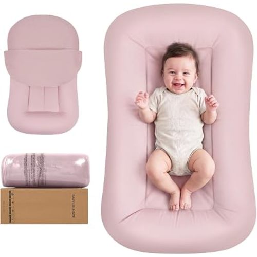 Baby Lounger for Newborn 0-24 Months, Infant Support Cushion Compliant with 16 CFR 1243, Soft Cotton Portable Infant Lounger for Supervised Awake Time, Washable Cover (Pink), Pallet of Product