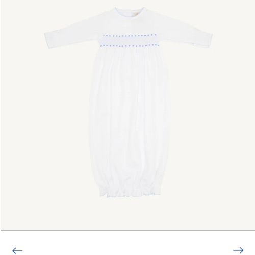 Sweetly Smocked Greeting Gown - Worth Avenue White with Buckhead Blue