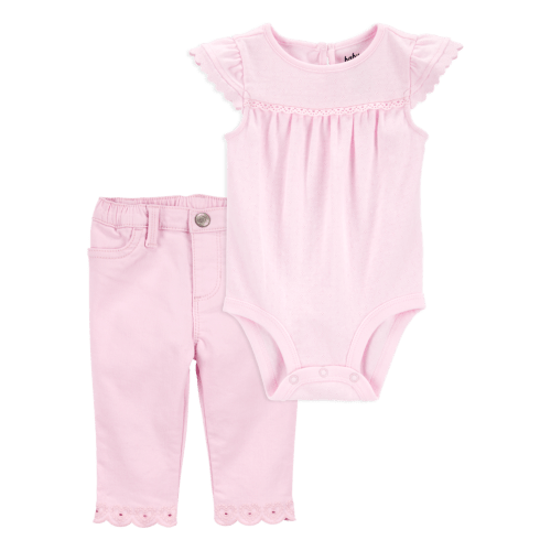 Carter's® | Pointelle Bodysuit + Embroidered Hem Pants Set