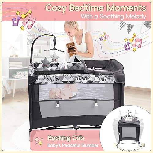 Xilingol 5-in-1 Baby Bassinet Bedside Sleeper, Baby Pack and Play with Changing Table, Portable Baby Crib with Carry Bag, Cosleeper Bassinet Attach to Bed for Newborn to Toddlers