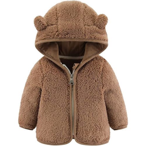 Newborn Infant Baby Boys Girls Cartoon Fleece Hooded Jacket Coat with Ears Warm Todder Kids Outwear Coat Zipper Up 0-6Y