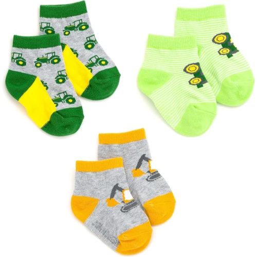 John Deere Construction Trucks Baby 3 Pack Non-Slip Ankle Socks with Grip Newborn to Infant Sizes (0-6 Months - 6-12 Months)