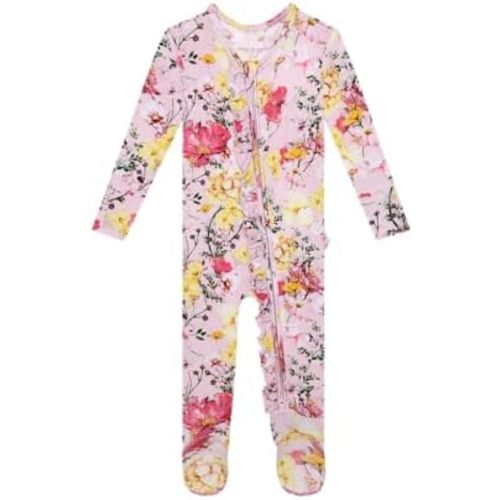 Posh Peanut Footie Pajamas for Baby Girls – Sleepers in Viscose from Bamboo with 2-Way Zipper & Ruffle Trim