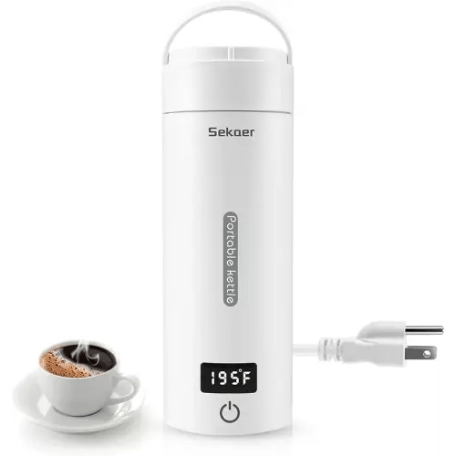 Sekaer Portable Electric Tea Kettle Travel Small Mini Coffee Kettle, with 4 Variable Presets, Personal Hot Water Boiler 304 Stainless Steel with Auto Shut-Off & Boil Dry Protection, SY-618A