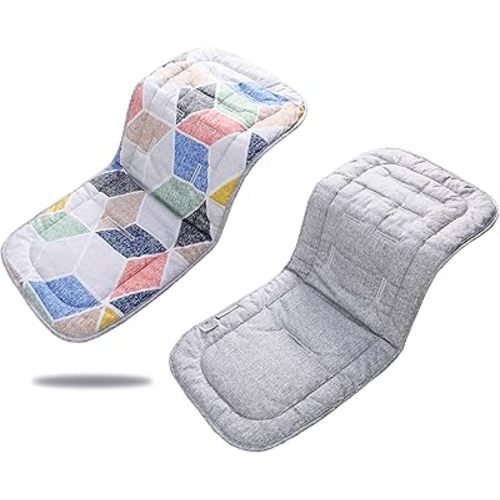 Stroller Seat Liner,100% Cotton Stroller Cushion,Universal Breathable and Soft Newborn Stroller pad, Toddler Seat Mat for Stroller, 34x78cm,1 Pack(Geometry + Grey)