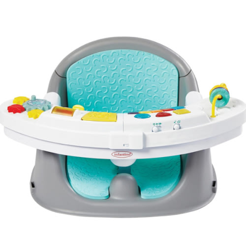 Infantino Music & Lights 3-in-1 Discovery Seat & Booster, Toddler Booster Seat for Dining Table or Kitchen Chair, Baby Activity Center & Snack Tray, Teal