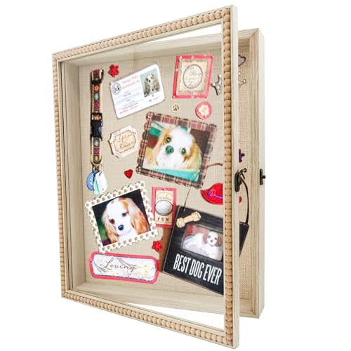 FramePro Shadow Box Deep Front Open with Hinge Beaded Designed Display Case with Linen Back, Picture Frame Wedding Bouquet Memorabilia Medals Photos Memory Box for Keepsakes Brown 13x16