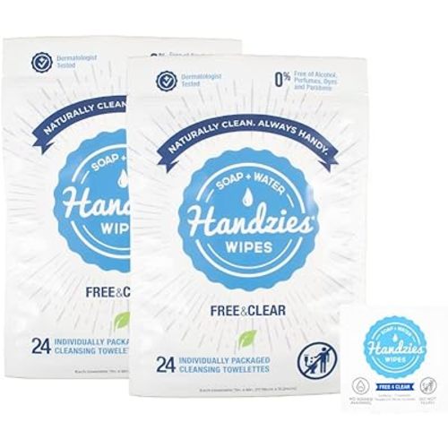 Natural Soap and Water Hand Wipes, Free & Clear, Individually Packaged Singles 24ct, 2Pack (48 Individually Packaged Wipes)