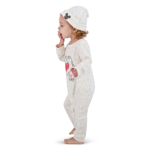 Mickey Mouse Baby Unisex Valentine Printed French Terry Coverall and Hat, Sizes 0-24M