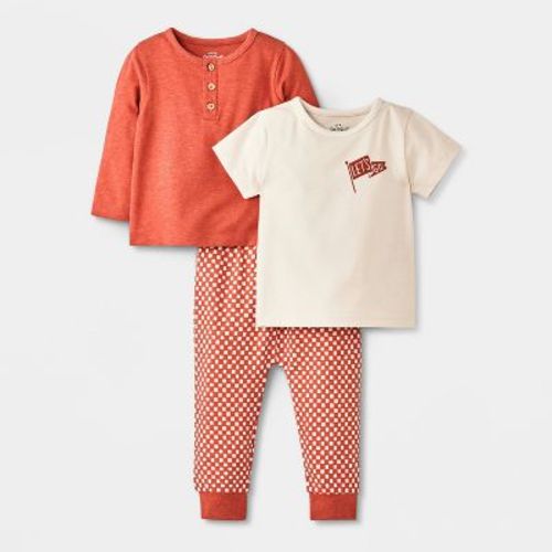 Baby Boys' Checkered 3pc Top & Bottom Set - Cat & Jack™ Rust 3-6M
