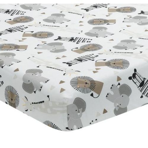 Lambs & Ivy Jungle Safari Cotton White/gray Elephant/lion Fitted Mini Crib Sheet