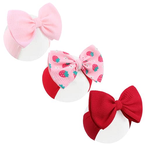Lanmerry 3 Pcs Baby Girl Headbands 6’’ Pink Bows Strawberry Hair Accessories Summer Outfits for Newborn Infant Toddler Girls Clothes