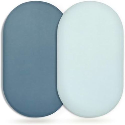 GRSSDER Stretchy Ultra Soft Fitted Bassinet Sheet 2 Pack, Universal Fit for Bassinets Baby Cradle Moses Basket Oval Rectangle Mattress Safe and Snug, Jersey Bassinet Sheets for Girls, Blue/Navy