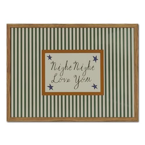 Vintage Night Night Love You Wall Art Mid Century Striped Nursery Bed Wall Decor Picture, Kids Good Old Days Poster Canvas Print Artwork for Child Bedroom Living Room12x16 inch Wood Framed