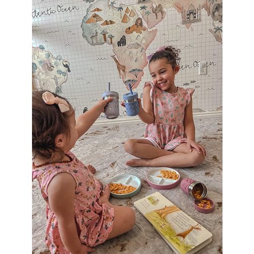 Elk and Friends Kids 6.7” Porcelain White Plates with Silicone Sleeves | Divided Plates | Suitable for Kids/Toddlers | Microwave & Dishwasher Safe | Non Slip | Snack Dishes… - Blush/Lilac/Sage/MistyBlue - 6.7" Divided