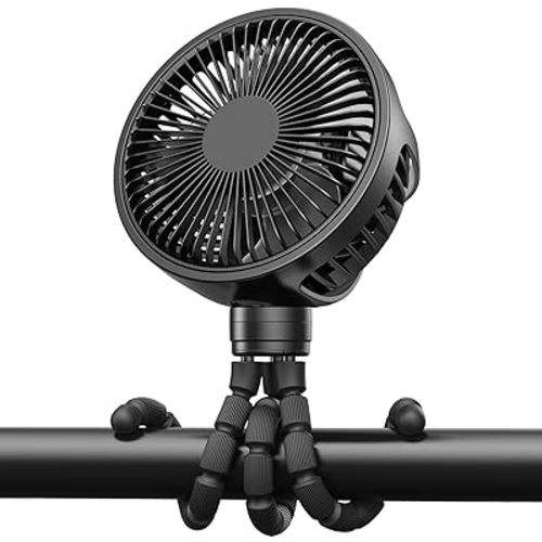GUSGU Stroller Fan Clip on for Baby, Flexible Tripod & Rechargeable Battery, Small Personal Fan, Mini Portable Fan for Travel, Handheld, Car (Black)