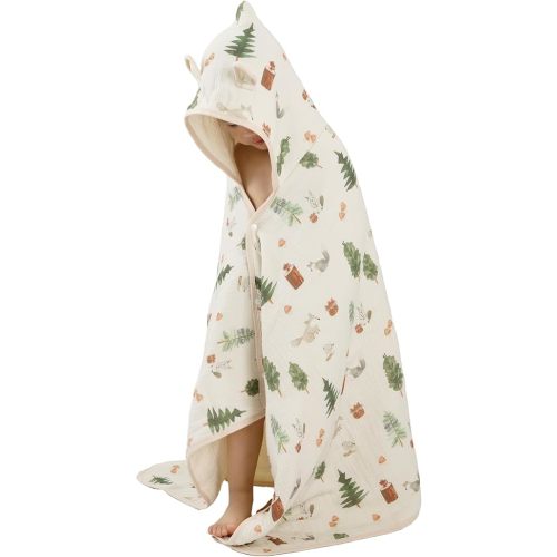 REMASS Toddler Bath Towel - Soft Muslin Baby Towel with Hood 25x51 Inches - Absorbent Hooded Bath Towel for Infant & Toddler 0-4 Years - Cute Animal Beach Towel (Forest Squirrel)