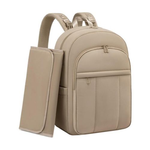 Itopfox Lightweight Puffy Diaper Backpack with Changing Pad, Large Capacity Waterproof Travel Bag for Moms, Coffee Brown
