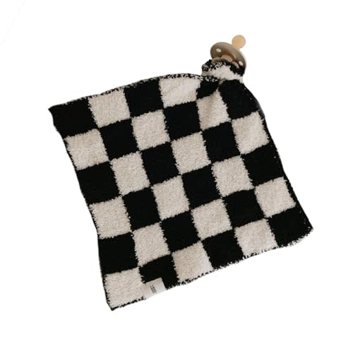 Forever French Baby | Baby Lovey | Pacifier Holder | Lovie Baby Gifts | Baby Boy & Baby Girl | Ideal for Age 0 Months & Up | Microfiber Feather Yarn (Black & White Checkerboard)