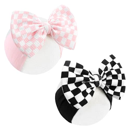 YanJie 2PCS 6’’ Light Pink Bows for Baby Girls Checkered Headband Black Bow Infants Toddler Hair Accessories Newborn Headbands Hair Bow Baby Clothes