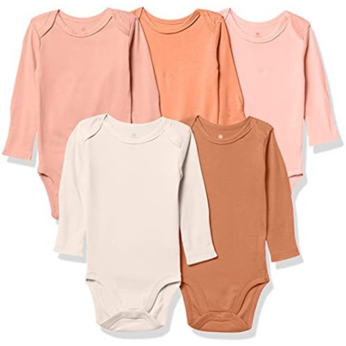 HonestBaby Baby Girls' 5-pack Long Sleeve Bodysuits One-piece 100% Organic Cotton for Infant Baby Girls', Unisex