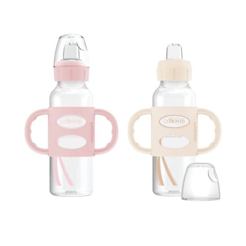 Dr. Brown's 8oz Milestones Narrow Sippy Bottle With Silicone Handles & Soft Spout - 2pk - 6m+ - Light Pink & Ecru