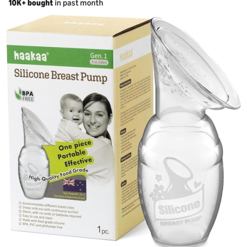 haakaa Manual Breast Pump for Breastfeeding, Silicone, Clear 4oz/100ml