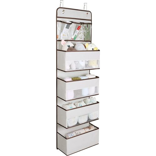 Univivi Door Hanging Organizer with 4 Large and 3 Small PVC Pockets for Nursery, Closet, Cabinet, Baby Storage, Cosmetics, Toys and Sundries (Beige)