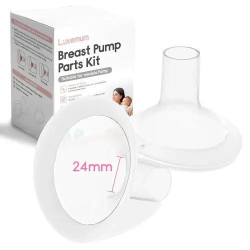 Breast Pump Parts for Medela, 24MM Oval Soft Flanges w/ 106 Degree Wider Opening Angle for Medela Symphony Pump, PersonalFit, Freestyle, Maxflow, Freestyle Flex Swing Maxi Connector（2 Packs ）