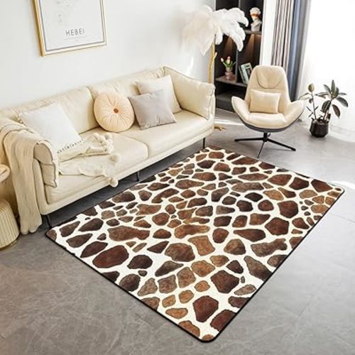 Feelyou Giraffe Print Area Rug 3x5 Kids Giraffe Fur Texture Print Living Room Rugs for Boys Girls Zoo Farmhouse Decorative Carpet Indoor Floor Mat （No Real Fur）