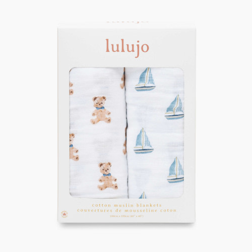 Lulujo Muslin Swaddles (2 Pack) - Vintage Teddy/ Sailboat, 2
